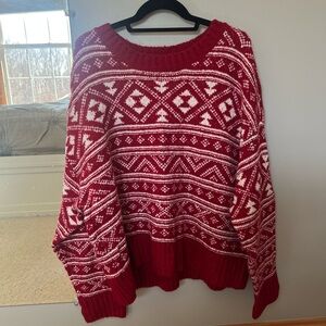 American Eagle Red and White Knit Sweater